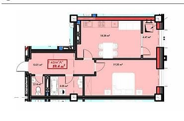 Продажа квартир: 1 комната, 59 м², Элитка, 9 этаж, Готовая ПСО (под самоотделку) — 1