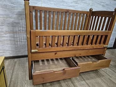 ярус детский: Основательная, деревянная детская кровать-монеж с матрасом. Длина 126 — 7