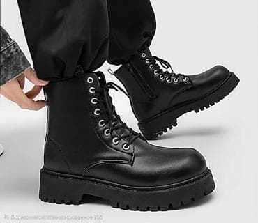 берц: Черные ботинки в стиле берцев - Верх: гладкая экокожа с матовым — 2