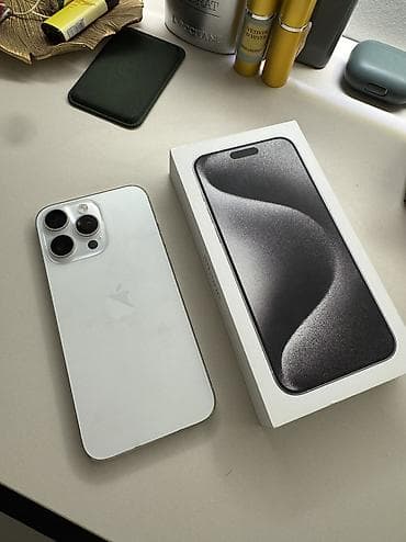 IPhone 15 Pro Max, Б/у, 256 ГБ, White Titanium, Чехол, Коробка, 88 %
