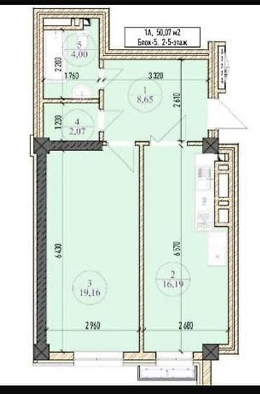 Недвижимость: 1 комната, 49 м², Асанбай мкр Элитка, 12 этаж, ПСО (под самоотделку) — 2