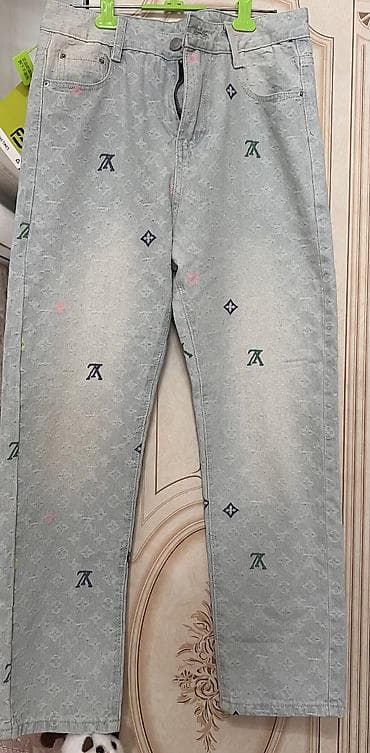 Джинсы: Джинсы, Прямые, Высокая талия, С вышивкой, S — 3