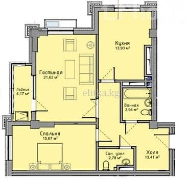 osh flat: 2 комнаты, 75 м², Асанбай мкр Элитка, 5 этаж, ПСО (под самоотделку) — 1