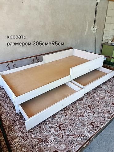 Односпальная кровать, Б/у, С ящиком для хранения, длина - 205 см at lalafo.kg Односпальная кровать, Б/у, С ящиком для хранения, длина - 205 см