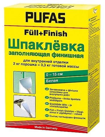 разведение: Шпаклёвка PUFAS Füll+Finish, заполняющая финишная, белая Описание: - — 1
