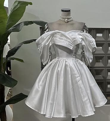 Вечернее платье, Коктейльное, Короткая модель, Атлас, С рукавами, Корсет, Стандарт — 1