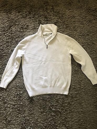 Свитера: Свитер ZARA мужской, белый. - Модель: полугольф/quarter-zip с молнией — 4