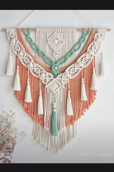 ваза индия: Макраме-панно и декоративные листья для интерьера. - Ручное плетение — 9