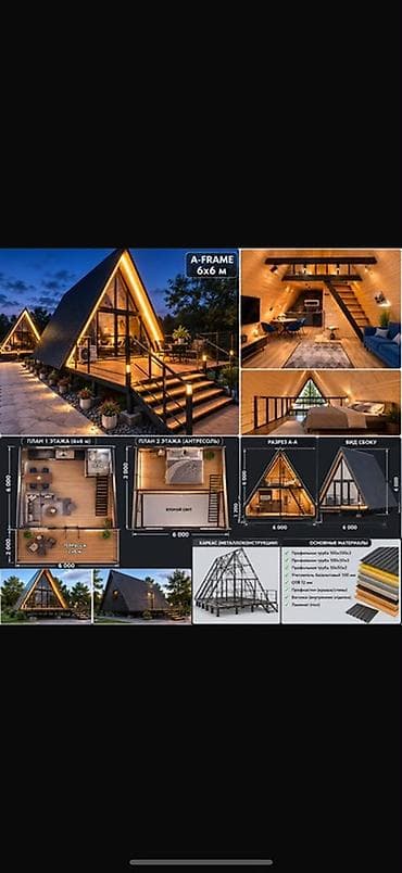 A‑FRAME дом 6×6 м — проект треугольного каркасного коттеджа с lalafo.kg да A‑FRAME дом 6×6 м — проект треугольного каркасного коттеджа с