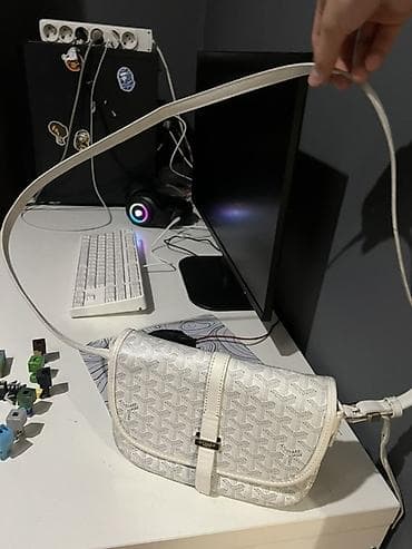 goyard барсетка: Белая сумка через плечо с фирменным принтом Goyard (монограмма «Y») — 1