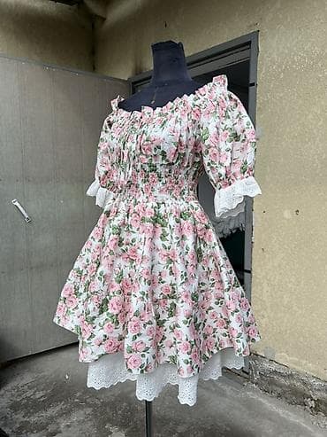 женские летние комбинезоны: Повседневное платье, Made in KG, Лето, Короткая модель, Хлопок, Крестьянка, XS, S, M — 4