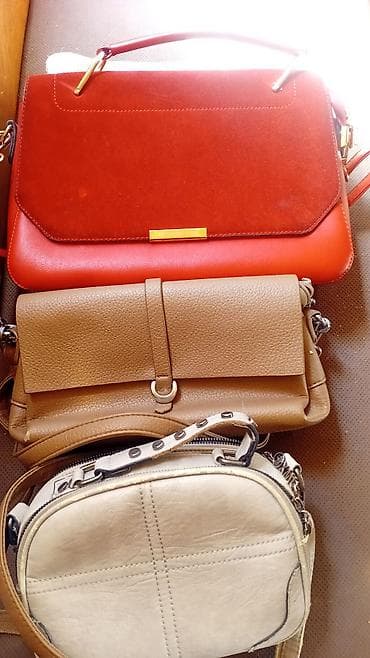 Набор женских сумок (3 шт.) - Красная сумка-тоут с верхней ручкой