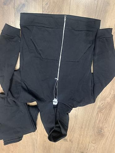 nike tech flece: Черный комплект из толстовки и брюк SVM - Модель: худи на молнии до — 3