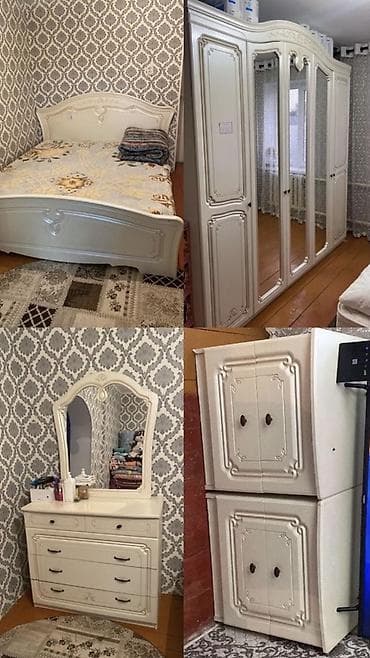 Эмерек гарнитурлары: Уктоочу бөлмө гарнитуру, Колдонулган, Эки кишилик керебет, Комод, Трюмо, Өзү алып кетүү, түсү - Саргыч боз — 1