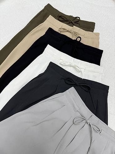 Базовые женские брюки с завязками - Посадка: средняя, на комфортной