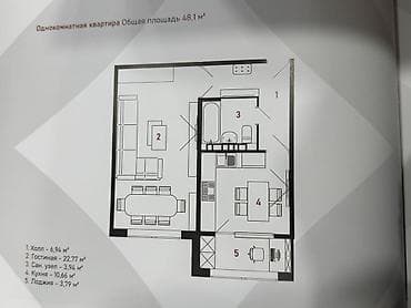 продам однокомнатную квартиру: 1 комната, 48 м², 7 этаж, Готовая ПСО (под самоотделку) — 3