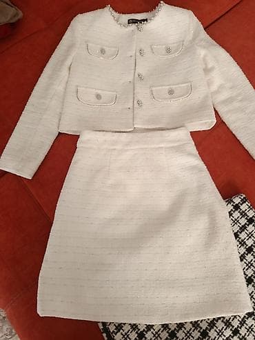 Пончо: Женский костюм-твид: укороченный жакет + юбка - Цвет: молочно-белый - lalafo.kg да — 1 Пончо: Женский костюм-твид: укороченный жакет + юбка - Цвет: молочно-белый - — 1