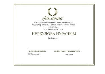 дедские одежды: Грамота/сертификат на кыргызском языке. Особенности: - Оформление в — 1