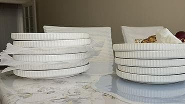 Кафелер, ресторандар үчүн: Набор столовых тарелок, белая керамика/фарфор с рифленым бортиком по — 1