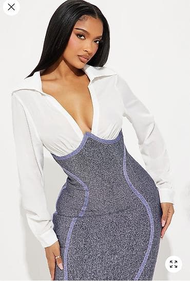 замшевый клатч: Платье-микc: рубашка + корсетное миди - Эффект 2-в-1: верх в стиле — 2