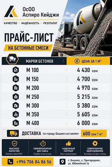 Бетонные смеси от ОсОО «Аспиро Кейджи». Качество – Надежность – — 1