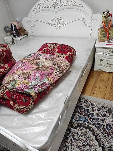 Спальные гарнитуры: Спальный гарнитур, Б/у, Двуспальная кровать, Трюмо, Тумба, Самовывоз, цвет - Белый — 2