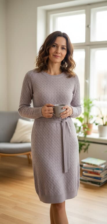 купить кофту: Повседневное платье, Зима, Длинная модель, Трикотаж, Платье-свитер, M — 1