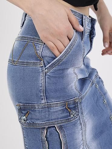 карго юбка: Юбка, Модель юбки: Прямая, Миди, Джинс, По талии — 4