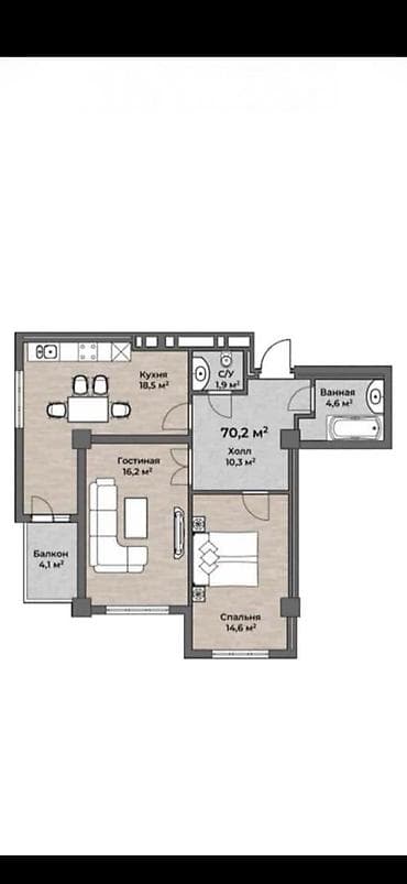 2 комнаты, 70 м², Элитка, 11 этаж, Готовая ПСО (под самоотделку)