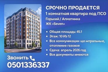 посуточная аренда элит квартир: 1 комната, 45 м², Элитка, 10 этаж, ПСО (под самоотделку) — 1