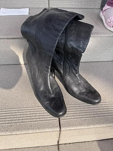 резиновые ботинки: Женские сапоги-ботфорты, черные. - Материал: натуральная кожа — 2