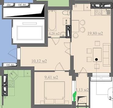 на кв: 2 комнаты, 49 м², Элитка, 10 этаж, Готовая ПСО (под самоотделку) — 2