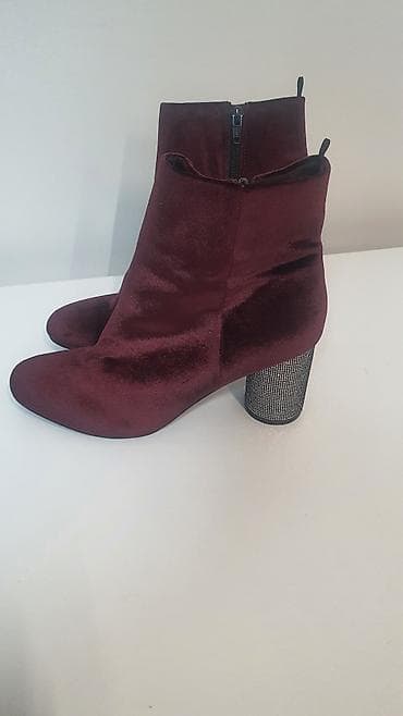 Угги: Бордовые женские ботильоны из бархата.Новые - Материал верха: мягкий — 3