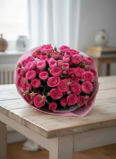 сколько стоит букет из бабочек: Пышный букет кустовых роз насыщенно‑розового оттенка. - Сорт — 1