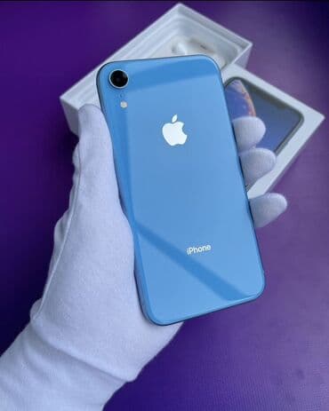 IPhone Xr, Б/у, 64 ГБ, Голубой, Коробка, 75 %