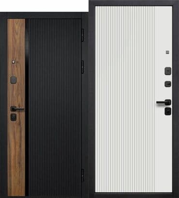 дверь скрытого монтажа: Входная дверь с отделкой под дерево и вертикальными полосами. Черная — 2