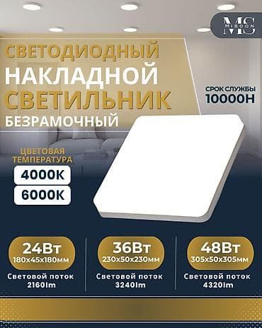 потолочный светильник: Безрамочный накладной светильник «Квадрат» - Тип: светодиодный — 1