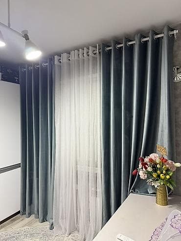 шторы для кухни с балконом: Комплект штор для кухни/гостиной: - Плотные портьеры из бархатистого — 2