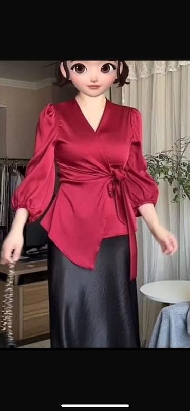 очки кена: Блузка, Вечерняя, Атлас, Однотонный, На запах — 2