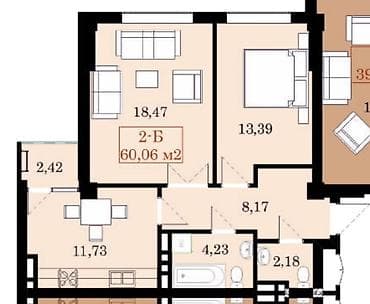 108: 2 комнаты, 60 м², Элитка, 13 этаж, Готовая ПСО (под самоотделку) — 2