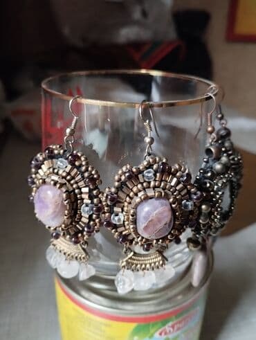 украшение шампанского для свадьбы: Серьги на натуральной коже из бисера и натуральных камней ручной — 2