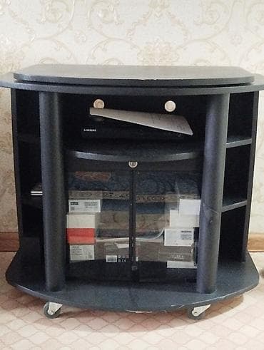 румынская стенка: Тумба и подставка для телевизора, Напольная, ЛДСП, цвет - Черный — 1