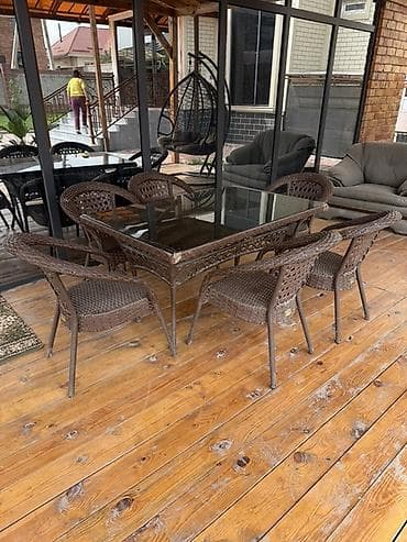 ротанговый стол и стулья: Комплект садовой мебели, Стол, Ротанг — 1