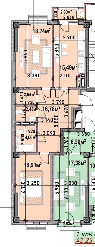 archa group: 2 комнаты, 84 м², Ала-Арча ТРЦ Элитка, 11 этаж, ПСО (под самоотделку) — 2