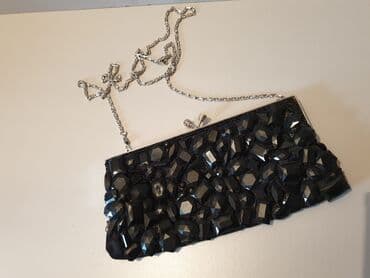 Клатч б/у, чёрный, из атласа с камушками