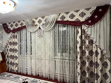шикарные шторы: Комплект штор, С ламбрекеном, Готовое изделие, Б/у, Для зала — 1