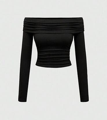 майка для живота: Кроп-топ с открытыми плечами и длинными рукавами - Модель: облегающий — 2