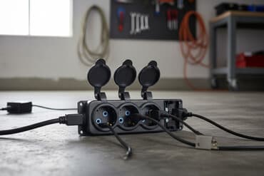 Удлинитель в прочном корпусе с тремя розетками, предназначенный для