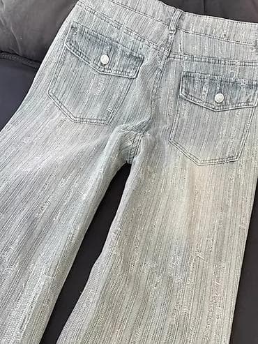 серые джинсы: Джинсы, Клеш, Средняя талия, Вареные, S — 2
