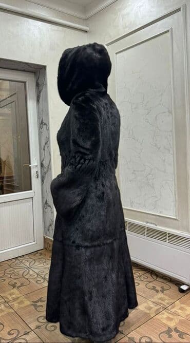 Шуба, Норка, Длинная модель, С капюшоном, XL